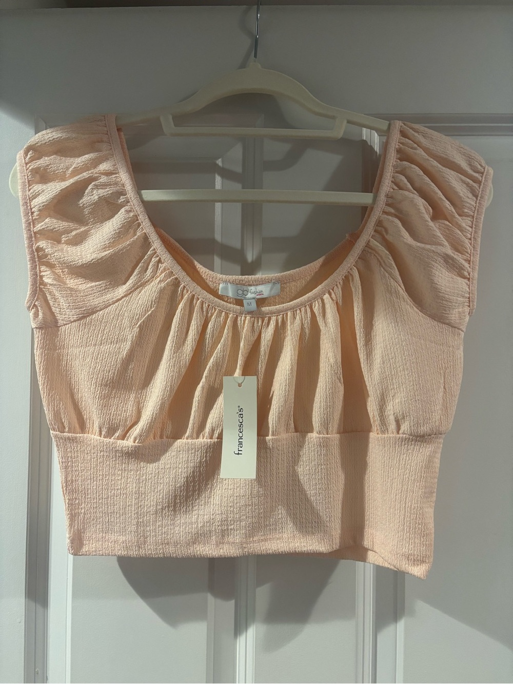Francesca's Collections Peach Ruched Scoop Crop Top